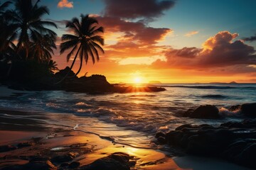 Fototapeta na wymiar Sandy beach ocean desert island and sunset
