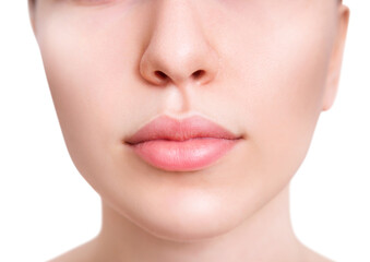 Beautiful plump lips of young woman.
