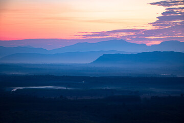 Fototapeta premium sunrise over the mountains, Bueng Kan