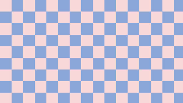 Aesthetics cute retro groovy blue and pink checkerboard, gingham, plaid, checkers pattern background illustration