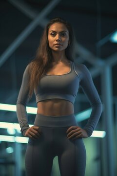 Sportively strong woman in outfit for workout. Created with Generative Ai technology.