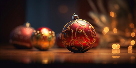 ai generated illustration christmas ball on bokeh background with copy space