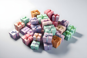 pastel color gift boxes on white background