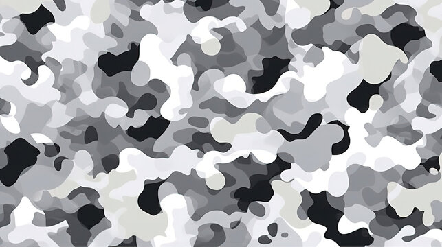 Seamless Rough Textured Military, Hunting, or Paintball Camouflage Pattern in Dark Black. Generative Ai