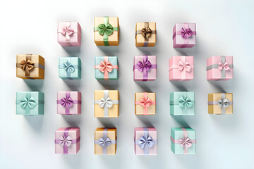 pastel colored gift boxes neatly arranged view from above