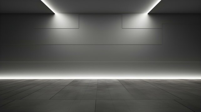 Empty geometrical Room in Silver Colors with beautiful Lighting. Futuristic Background for Product Presentation.