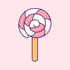 Cute Lollipop on Stick. Vector Clip Art Illustration. Vibrant vector clip art illustration featuring a cute lollipop on a stick in bright colors, capturing the adorable essence of the kawaii style.