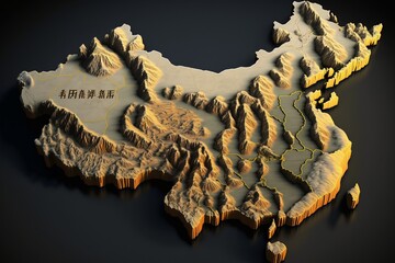 China map high relief, Generative AI