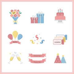 gift event birthday party anniversary icon illustration set