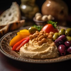 Close-Up Traditional Mediterranean Hummus Photography AI Generated