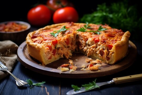 Coc De Tomata - Traditional Spanish Tomato and Tuna Pie Generative AI