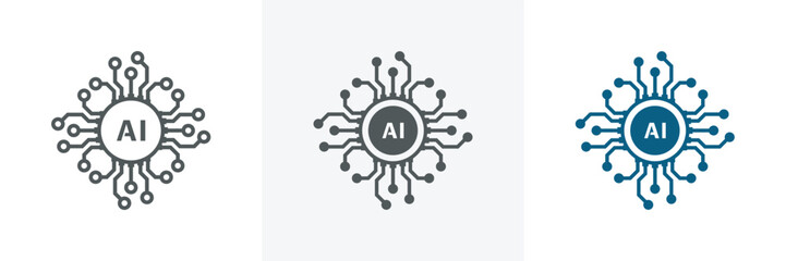 Artificial intelligence AI processor chip icon.Mini AI CPU icon in flat style.modern GPU card style thin line icon collection on white background, Vector illustration