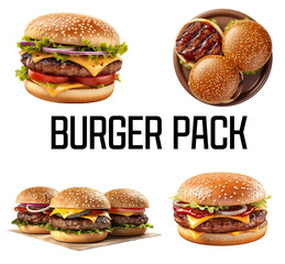 Grill burger set, realistic 3d burgers falling in the air, grilled meat collection, ultra...