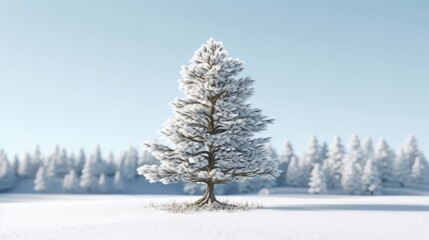 A little pine tree coated in snow is shown in winter. made using generative AI tools