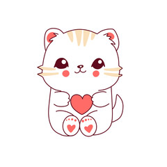 Cartoon cat with pink heart, illustration 