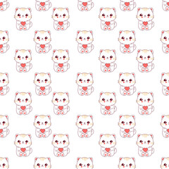 seamless pattern with cartoon cat with heart