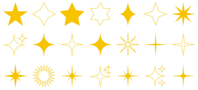 Yellow sparkle star icons. Vector illustration isolated on white background