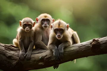 Fotobehang a group of white tailed macaque © DracolaX