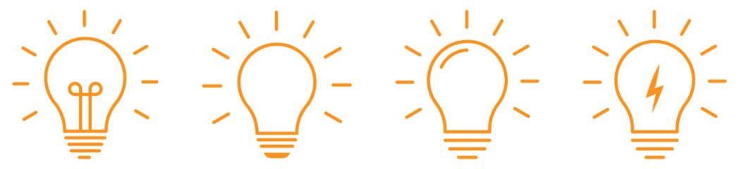 Set of yellow lamp line icons. Idea symbols. Vector Illustration