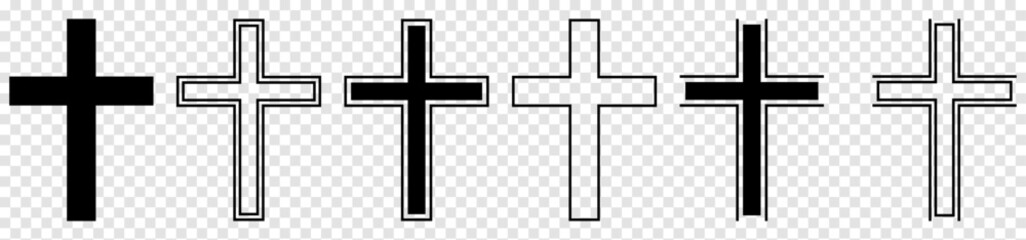 Christian cross icons set. Religion vector illustration isolated on transparent background - obrazy, fototapety, plakaty