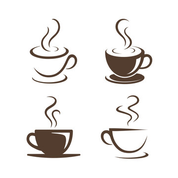 Coffee cup icon. Set of vector cups with coffee on white background