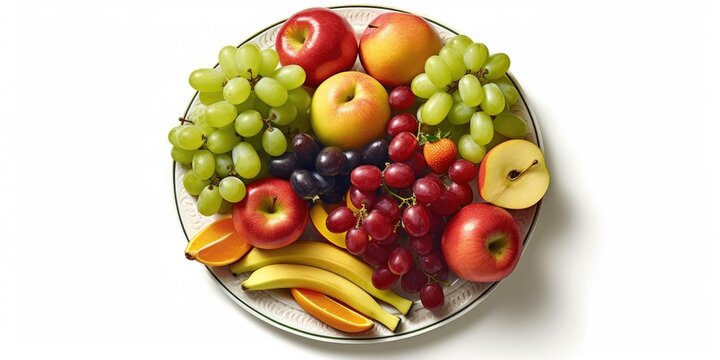 a plate of several fruits on a white background