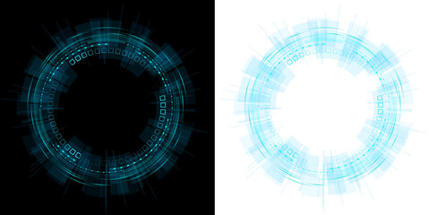 circle hud holographic futuristic design with blue glow transparent background