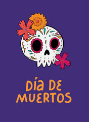 dia de muertos card, poster, banner, invitation, print, etc decorated with doodles of skull and flowers. EPS 10
