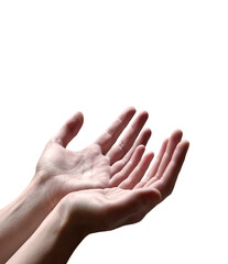 The outstretched hands of a praying man