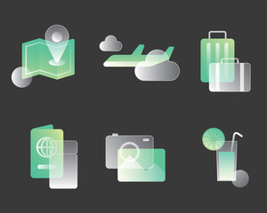 travel airplane camera carrier gradient icon set