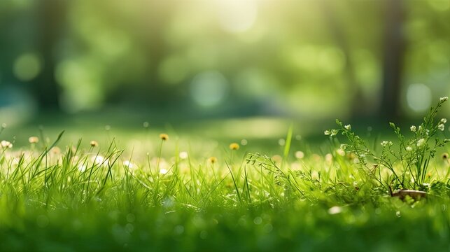 A grassy section, as well as trees in the naturally green background, are out of focus. season summer Background blur with bokeh