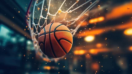 Deurstickers Ball in basketball hoop. © nuclear_lily