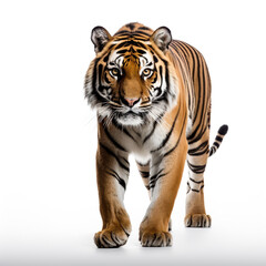 Fototapeta na wymiar An adult tiger isolated on white background. Fierce eyes are watching the future.