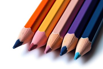Fototapeta premium Close-up of colored pencils on a white backdrop with clipping path effect. attractive colored pencils. The package of art supplies with colored pencils