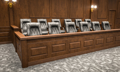 jury bench in court. - obrazy, fototapety, plakaty