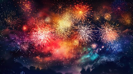Fototapeta premium Colorful fireworks. Generative ai image.