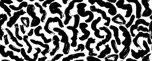 Wavy and swirled brush strokes vector seamless pattern. Bold lines organic ornament. Hand drawn black brushstrokes, rough smears with scribbles. Biological grunge squiggles. Ink wrapping paper.