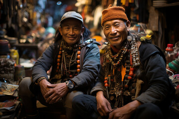 Obraz premium Portraits of tourists immersing themselves in the local culture and traditions, tourist, trips Generative AI