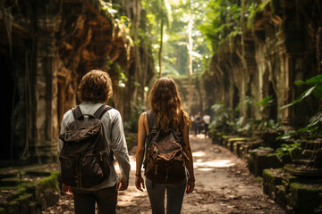 Candid shot of tourists discovering hidden gems and secret spots off the beaten path, tourist, trips Generative AI