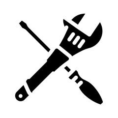 screwdriver and wrench tool work glyph icon vector. screwdriver and wrench tool work sign. isolated symbol illustration