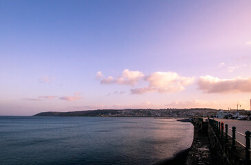 Sunset over the town of Penzance in Cornwall, UK