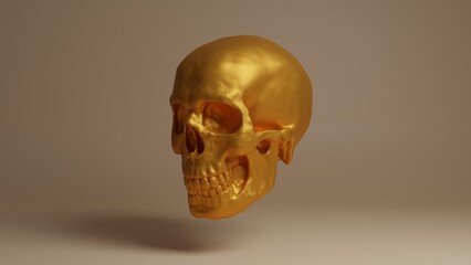 Men's skull golden 3d illustration.  Realistic skull