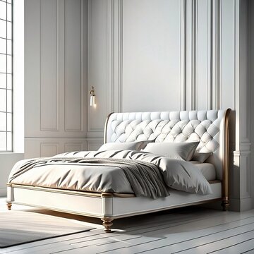 Dormitorio blanco con cama de lujo