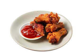 Fried Fresh Chicken wings With tomato sauce On Transparent Background Ai Generated