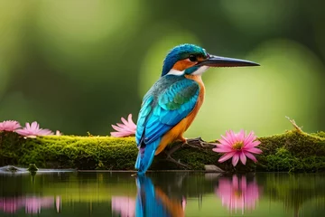 Fotobehang kingfisher on the branch © Fatima