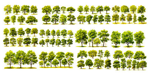 Fototapeta premium Watercolor oak tree collection transparent background big bundle