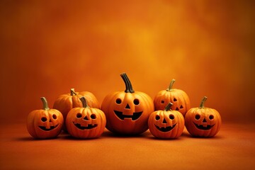 Halloween pumpkin jack o lantern decor with funny faces.