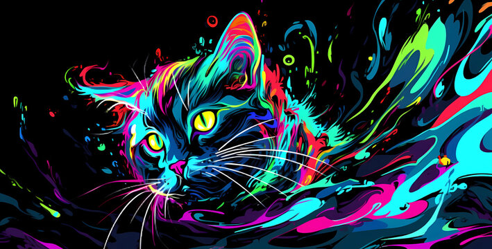 hand drawn cartoon abstract art cat illustration
