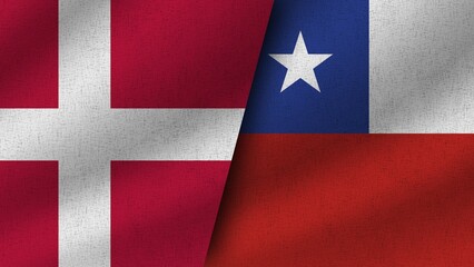 Chile and Cyprus Realistic Two Flags Together, 3D Illustration