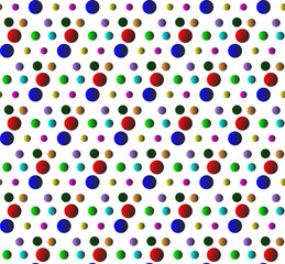 Bright seamless vector geometric texture in the form of a pattern of multicolored gradient polka dots on a white background